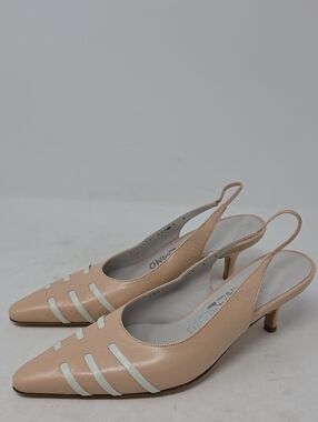 Salvatore Ferragamo Beige Slingback Pointed Kitten Heels Women Size 6